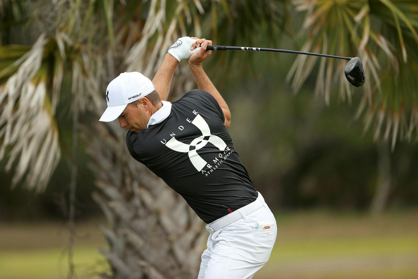 Jordan Spieth á æfingahringnum í Suður-Karólínuríki.