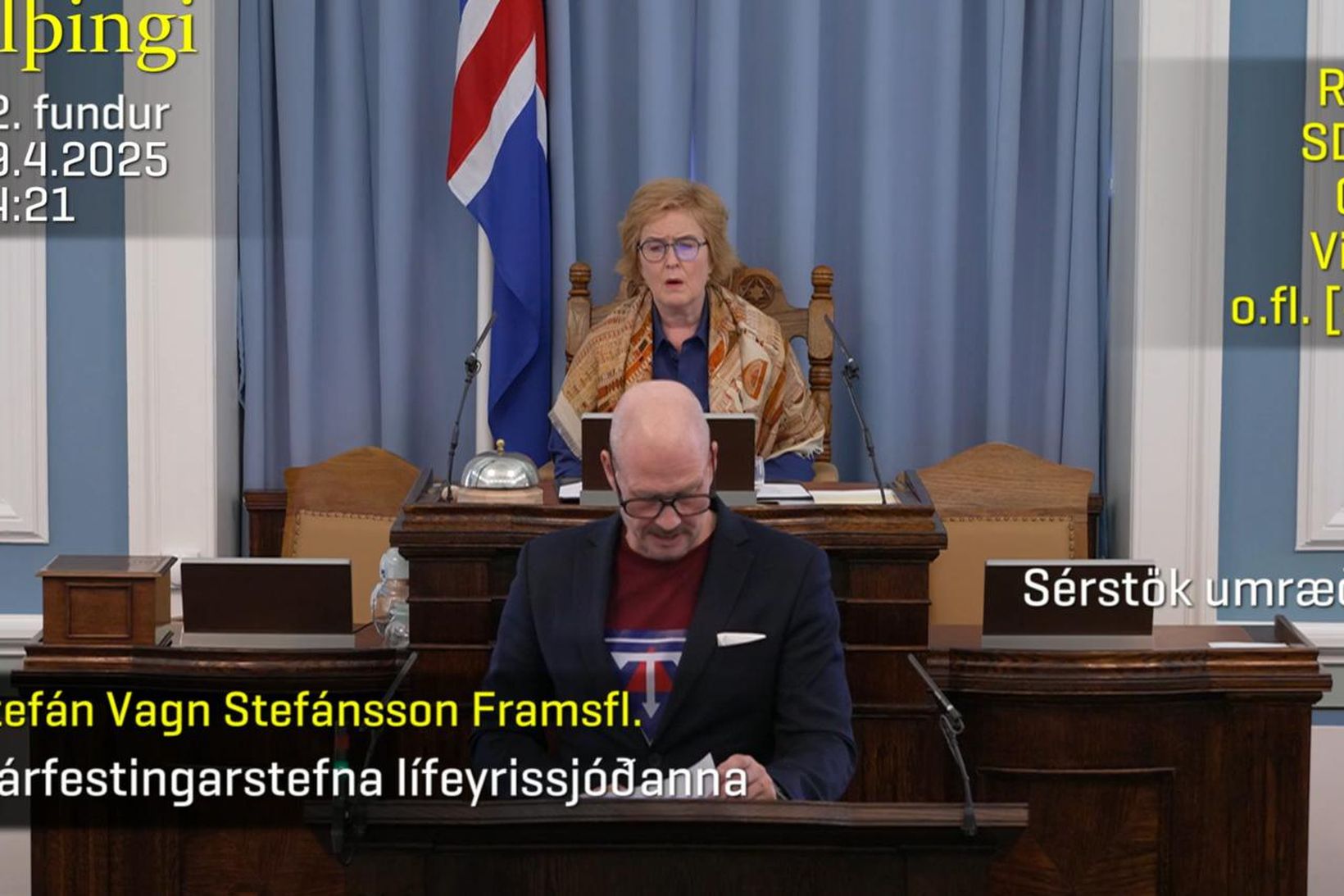 Stefán Vagn Stefánsson í ræðustól í dag.