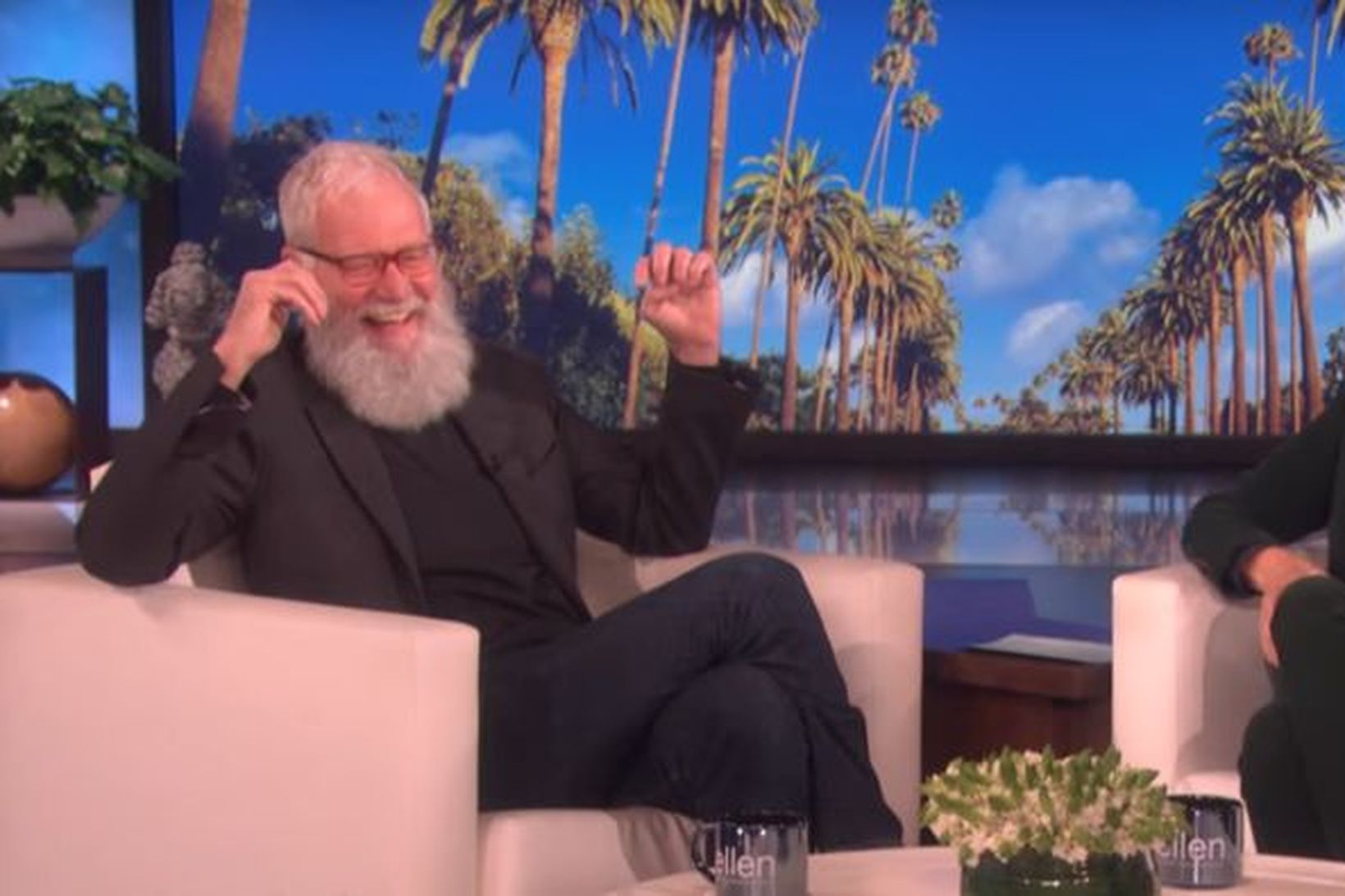 David Letterman hress í sófanum hjá Ellen.