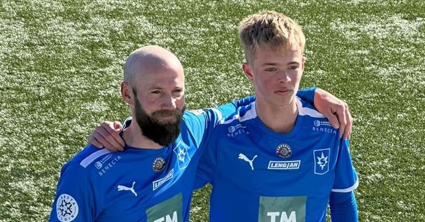 Daníel Laxdal, 37 ára, og Alexander Máni Guðjónsson, 14 ára, komu inn á hjá Stjörnunni …