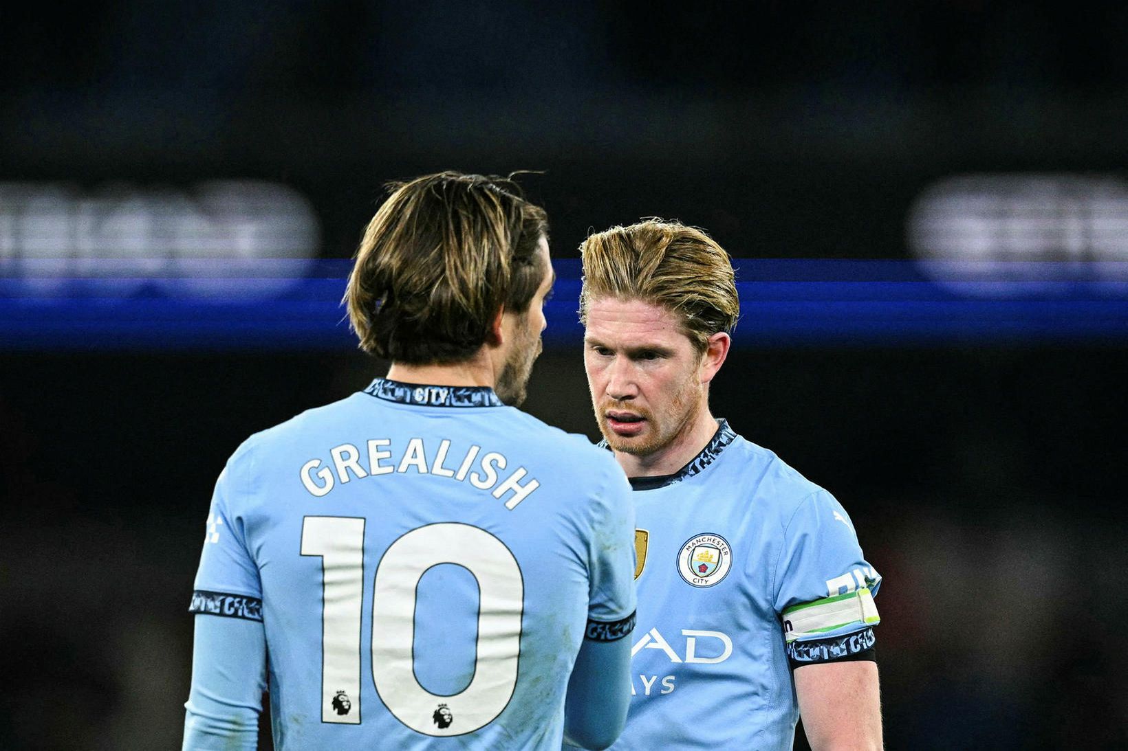 Kevin De Bruyne ásamt Jack Grealish í gær.