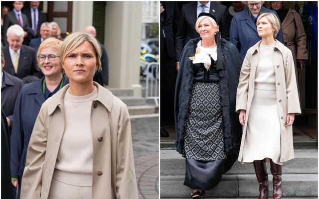 Ljós prjónaföt urðu fyrir valinu hjá Kristrúnu á þjóðhátíðardaginn sjálfan.