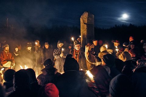 Members of the Ásatrú society, pictured here at Öskjuhlíð for their Winter Solstice ceremony in December.