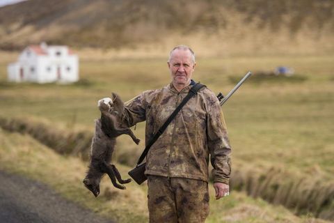 Vignir Björnsson with the fox he shot yesterday on his paper round.