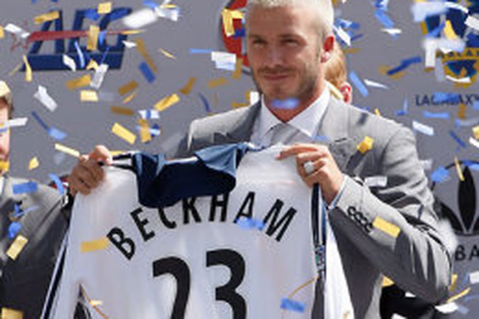 David Beckham með keppnistreyju Los Angeles Galaxy.