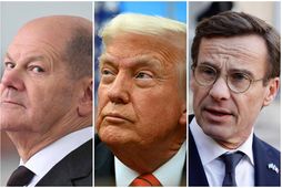 Frá vinstri: Olaf Scholz Þýskalandskanslari, Donald Trump Bandaríkjaforseti og Ulf Kristersson forsætisráðherra Svíþjóðar.