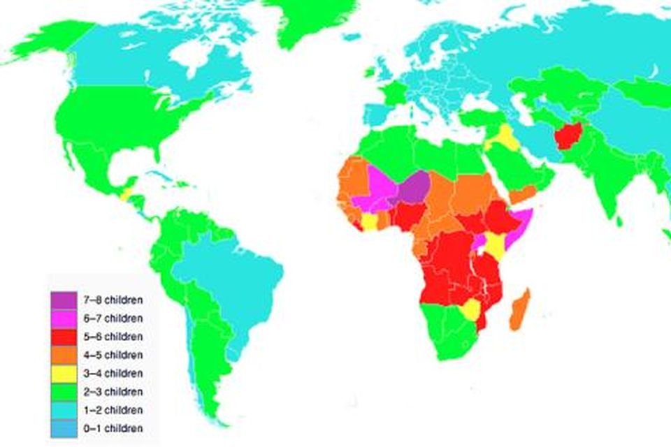 Lönd heimsins eftir meðalfjölda barna sem hver einstaklingur eignast.