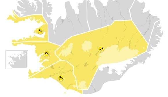 Gular veðurviðvaranir vegna hvassviðris