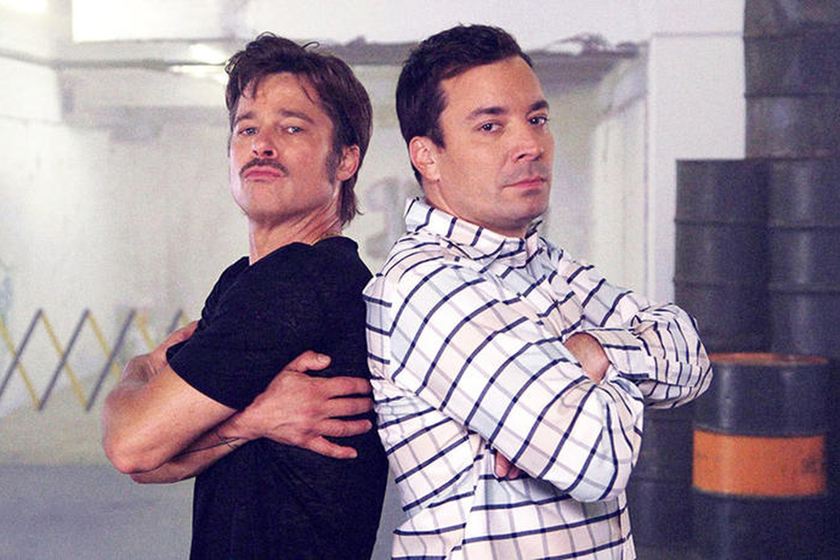 Brad Pitt og Jimmy Fallon.