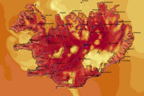 The map shows today's temperature forecast for 4 pm.