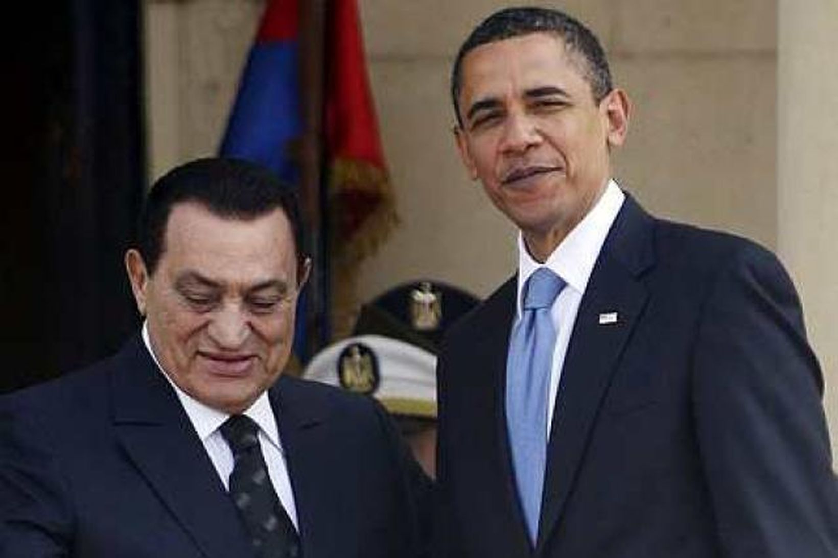 Hosni Mubarak Egyptalandsforseti er hann tók á móti Barack Obama …