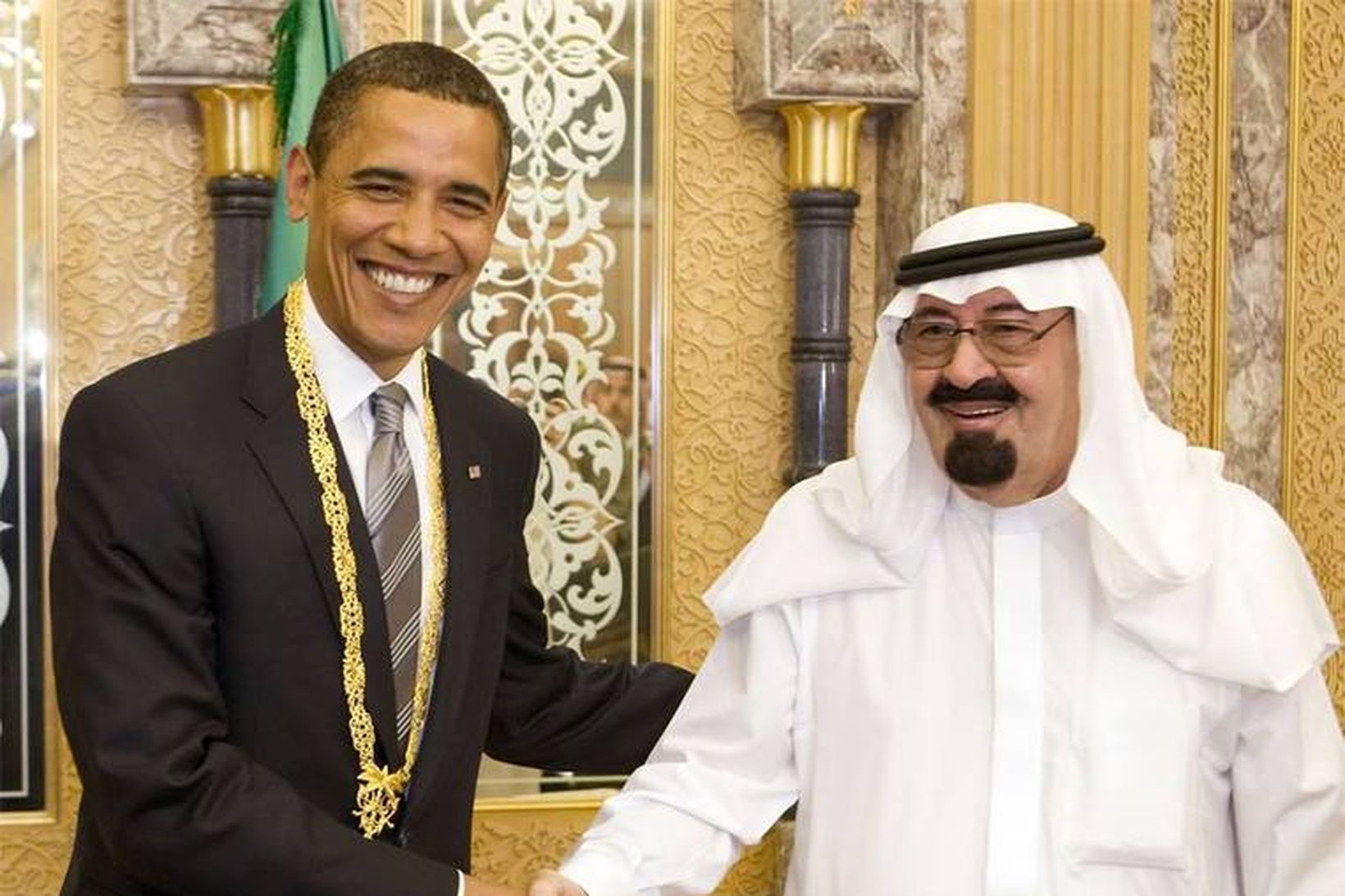 Barack Obama Bandaríkjaforseti og Abdullah, konungur Sádi-Arabíu.