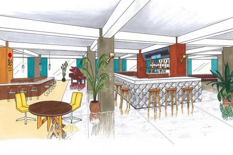 A sketch of the restaurant and bar at Oddsson.