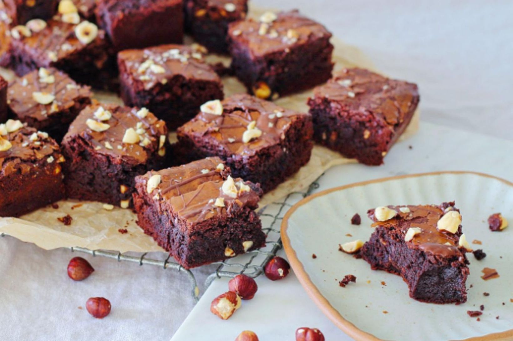 Truflaðar heslihnetu brownies með súkkulaðismjöri

