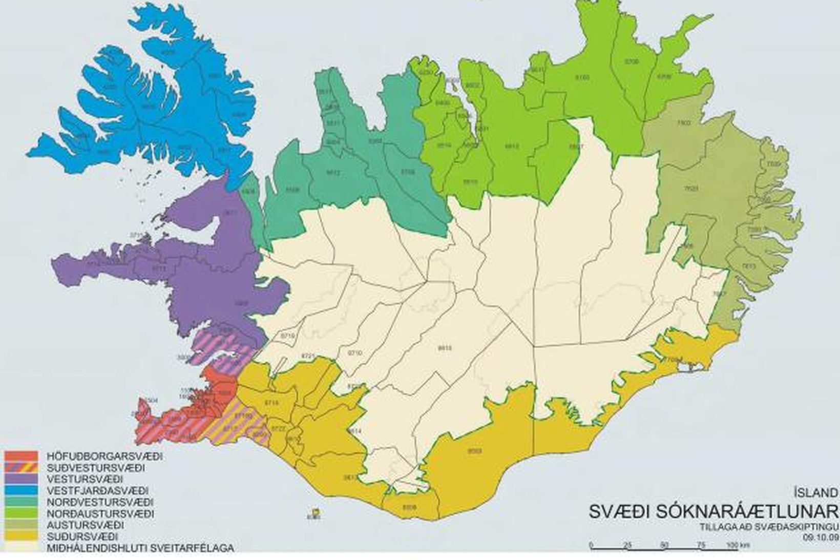 Svæðaskipting landsins.