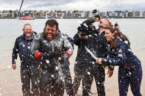 There was great celebration upon his arrival at Nauthólsvík.