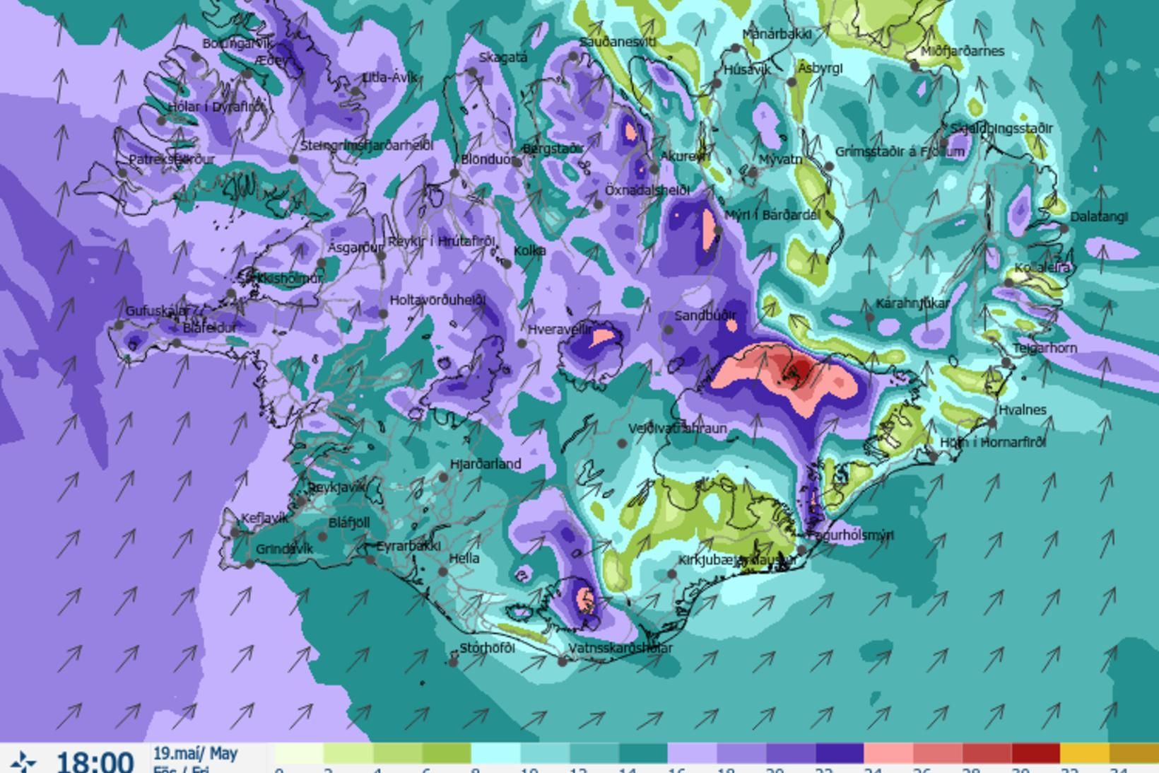 Vindaspá klukkan 18 á morgun.