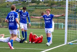 Freyr Sigurðsson fagnar marki með Fram.
