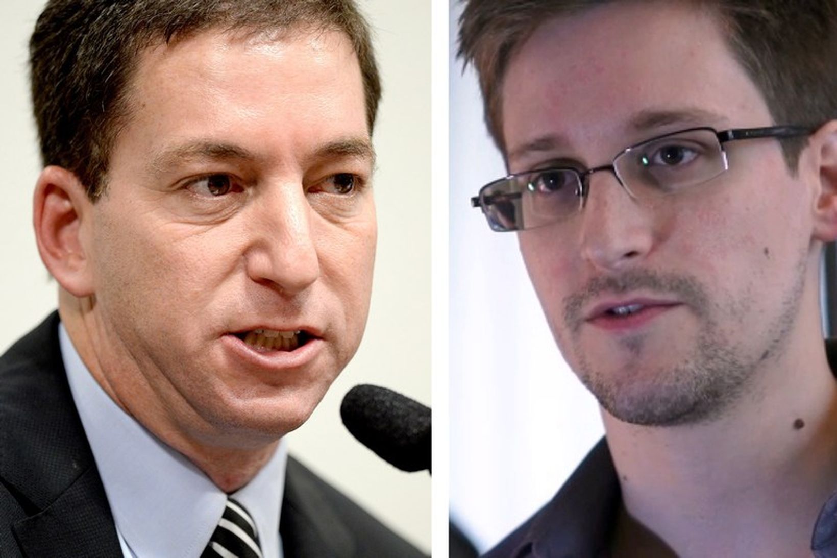 Glenn Greenwald, blaðamaður Guardian, og Edward Snowden. Greenwald skrifaði fyrstu …