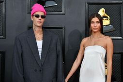 Justin og Hailey Bieber þegar þau mættu til Grammy-verðlaunahátíðarinnar í Las Vegas í apríl 2022.