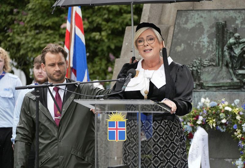 The President of Iceland, Halla Tómasdóttir,  delivered the National Day address today at Austurvöllur.