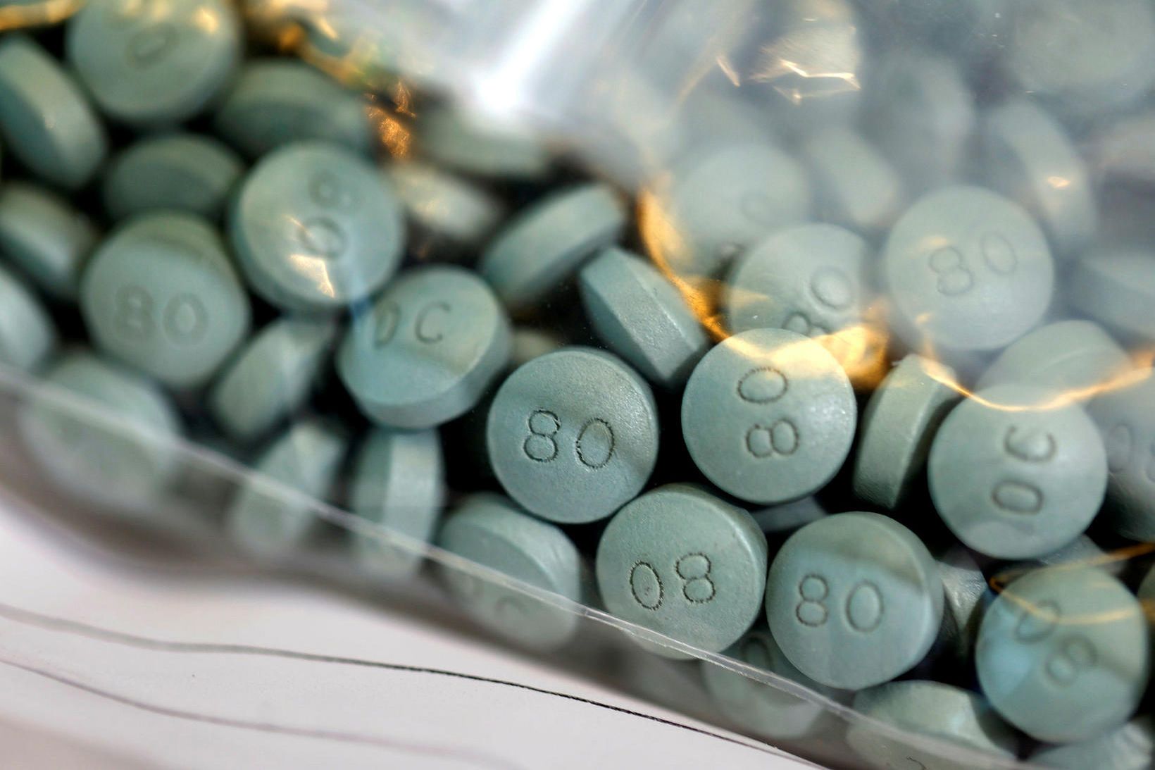 Ópíóðalyf­iið Oxycontin. Af 56 lyfjatengdum andlátum árið 2023 voru 34 …