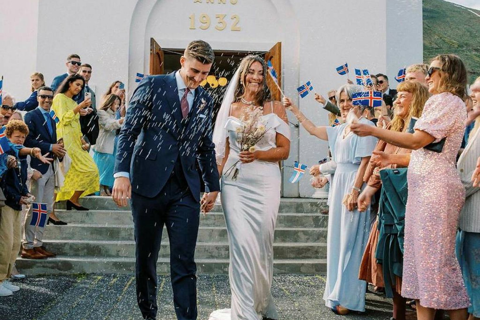 Snorri Másson og Nadine Guðrún Yaghi á brúðkaupsdaginn.