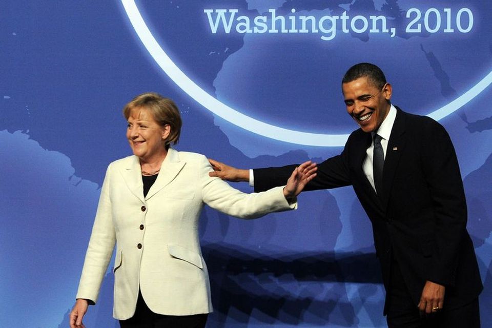 Barack Obama og Angelu Merkel hefur verið frekar vel til vina en nú hefur slest …