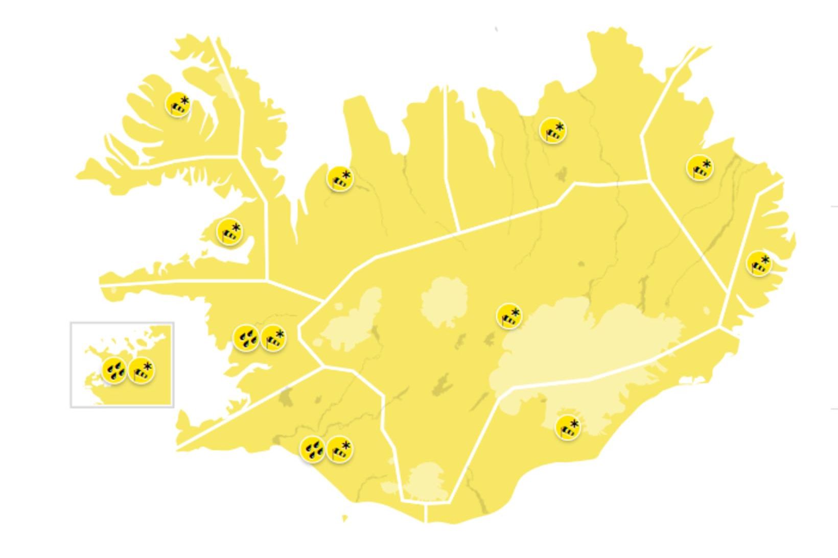 Veðurstofan hefur gefið út gular viðvaranir.