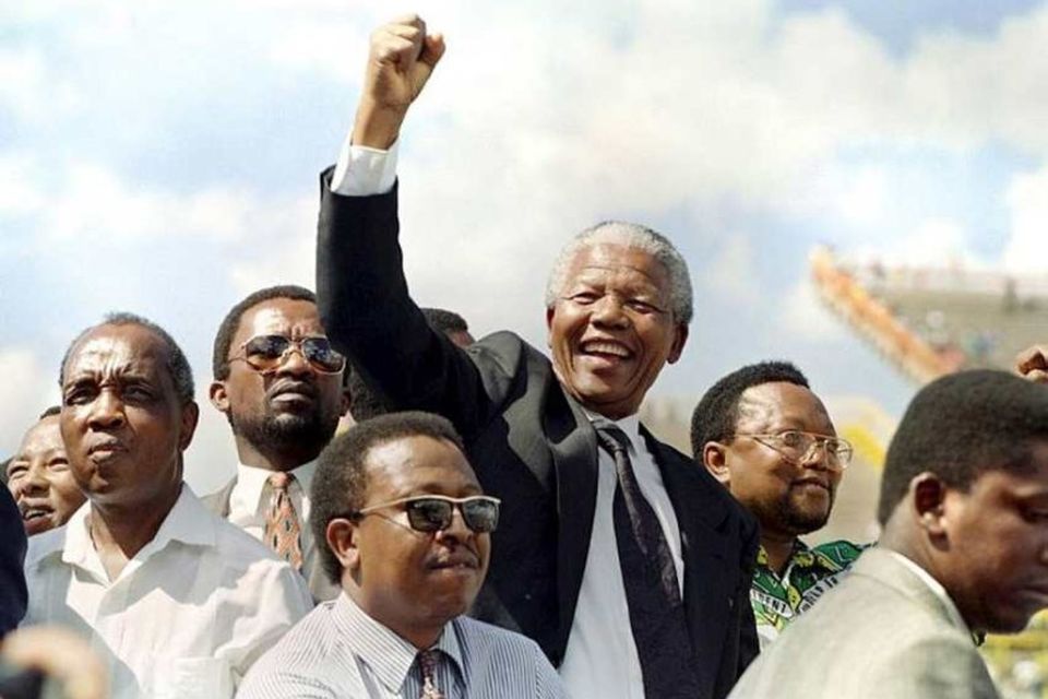 Nelson Mandela í kosningabaráttunni árið 1994.