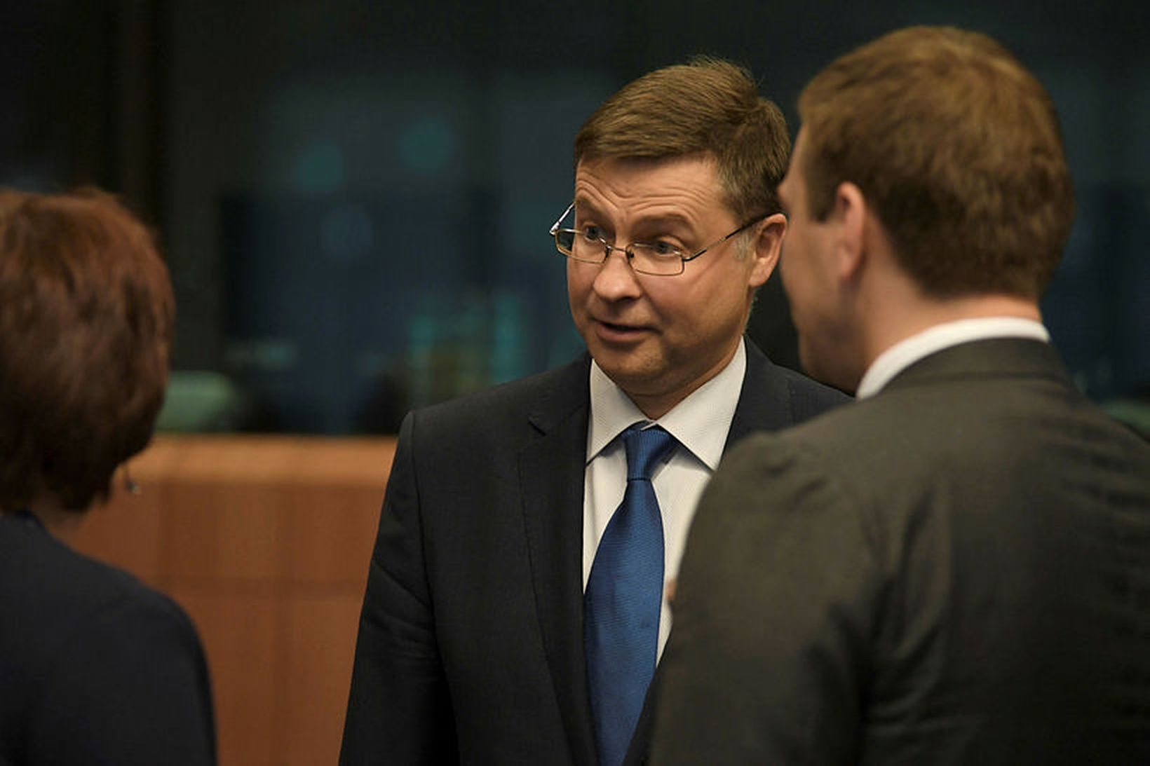Valdis Dombrovskis, varaforseti framkvæmdastjórnar ESB, á fundi fjármálaráðherra evrusvæðisins í …