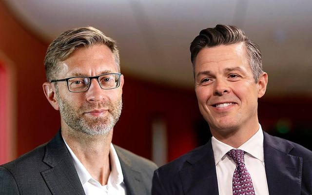 Jón Guðni Ómarsson bankastjóri Íslandsbanka og Haraldur Þórðarson forstjóri Skaga.