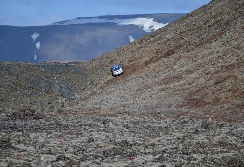 The Dacia Duster car is no longer in the lava field like it is here in this photo taken on Sunday.