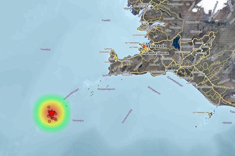 Earthquake swarm on the Reykjanes ridge