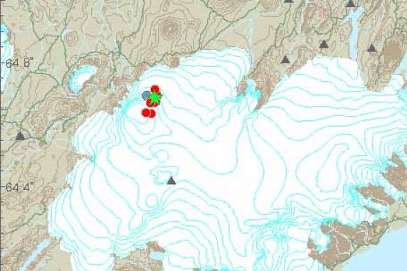 Stjarnan sýnir hvar upptök skjálftans voru. Kortið er tekið af …