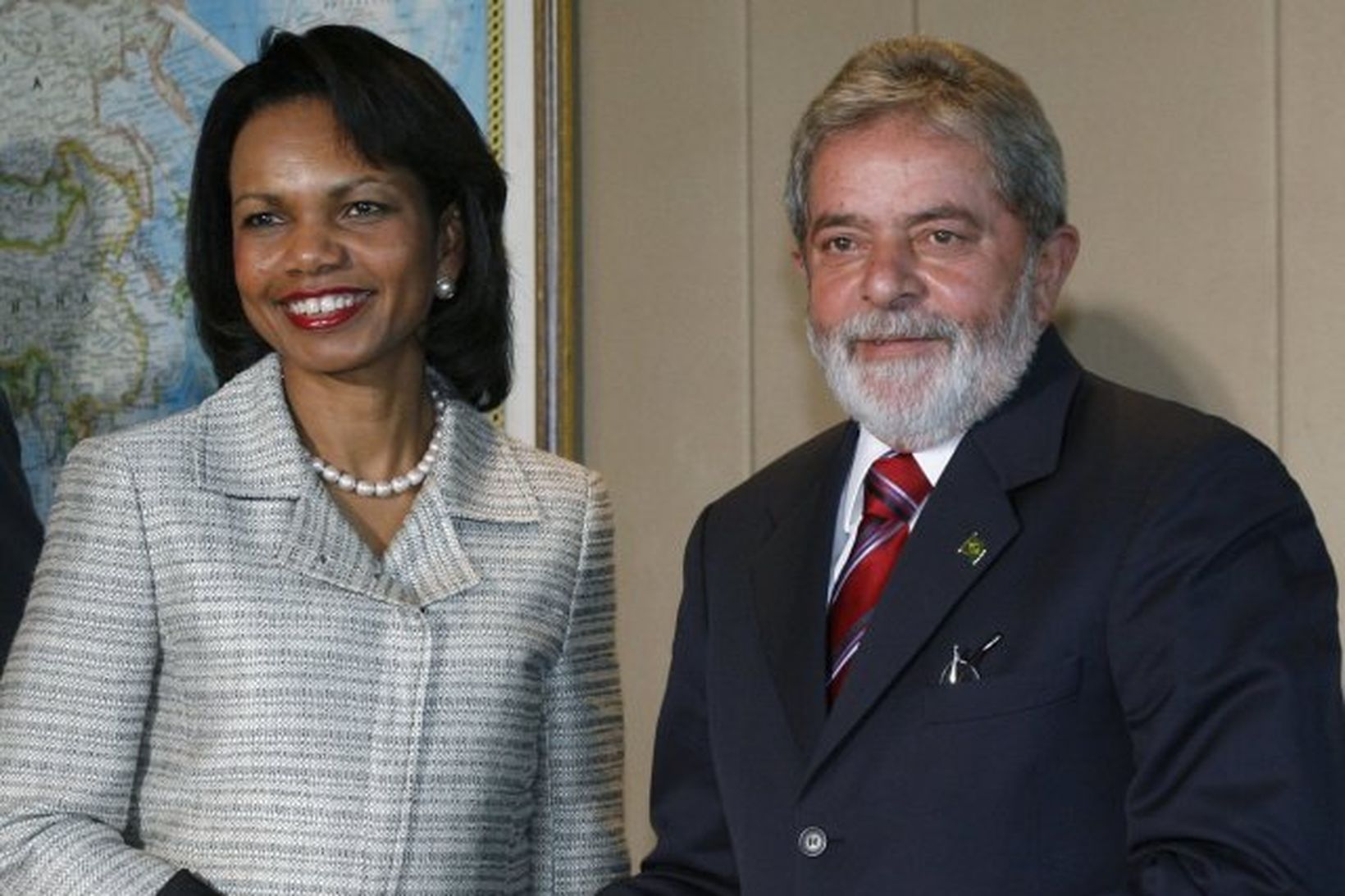 Condoleeza Rice, utanríkisráðherra Bandaríkjanna og Luiz Lula da Silva, forseti …