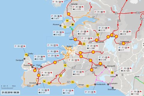 A map of closures made by the Road Administration at 08:26 this morning.