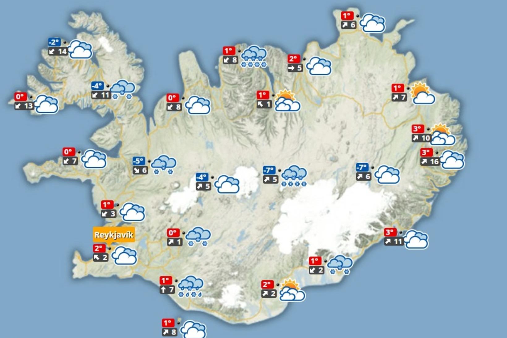 Frost verður á bilinu 0 til 5 stig.