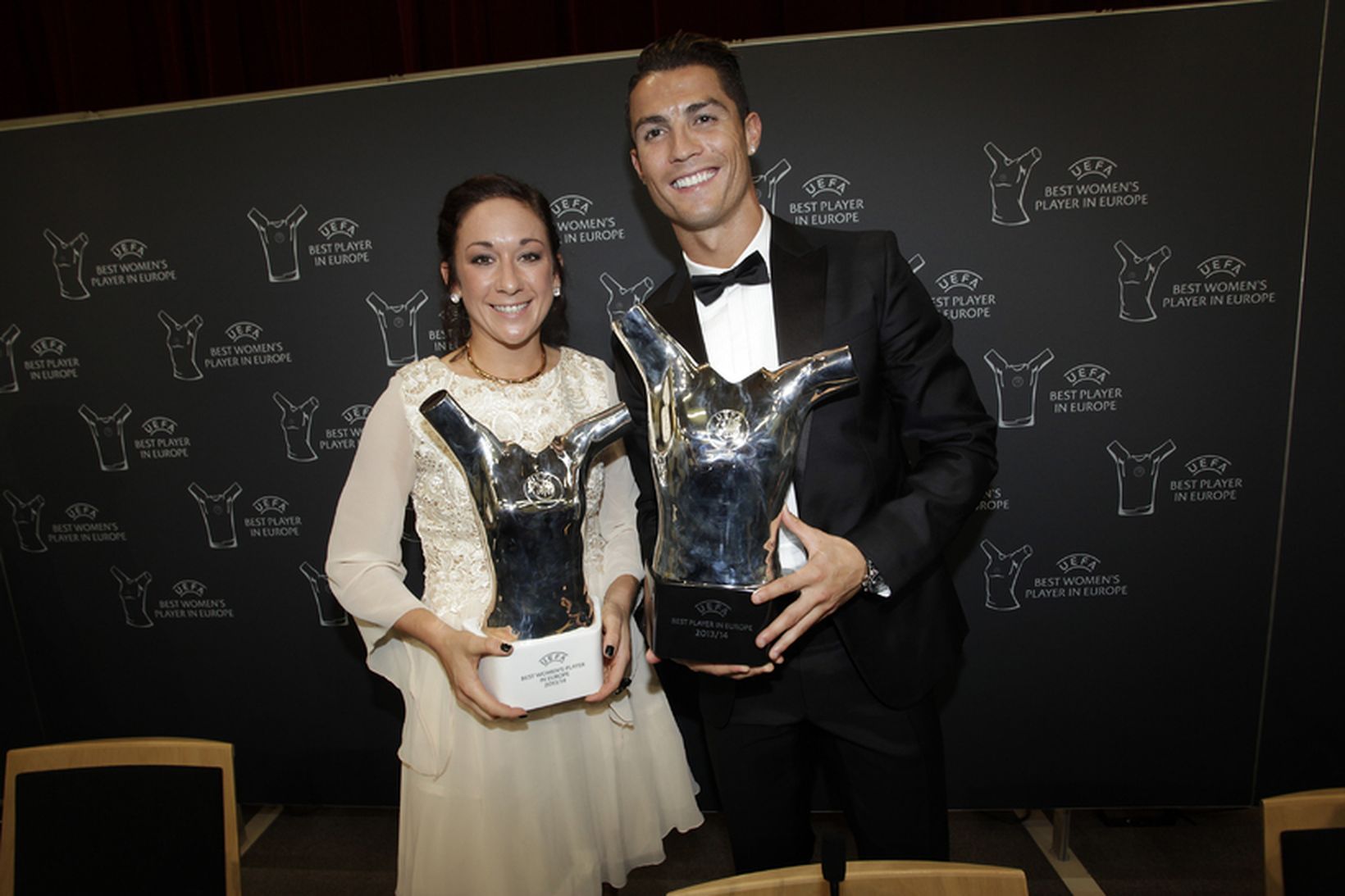 Nadine Kessler og Cristiano Ronaldo þegar þau voru valin besta …