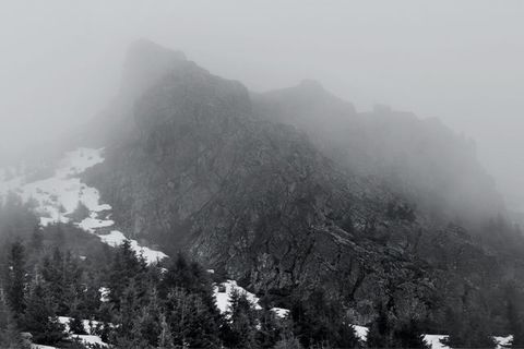 The photo shows Izvorul Calimanului in the Carpathian Mountains - an empty mountain top where Bram Stoker imagined his Castle Dracula to be located.