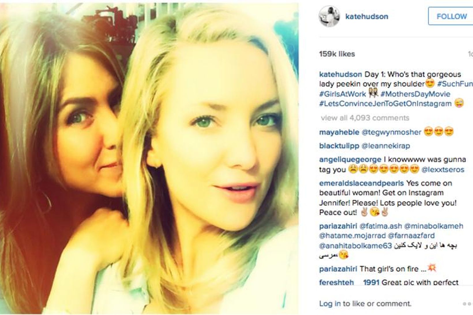 Kate Hudson vill að Jennifer Aniston noti Instagram.