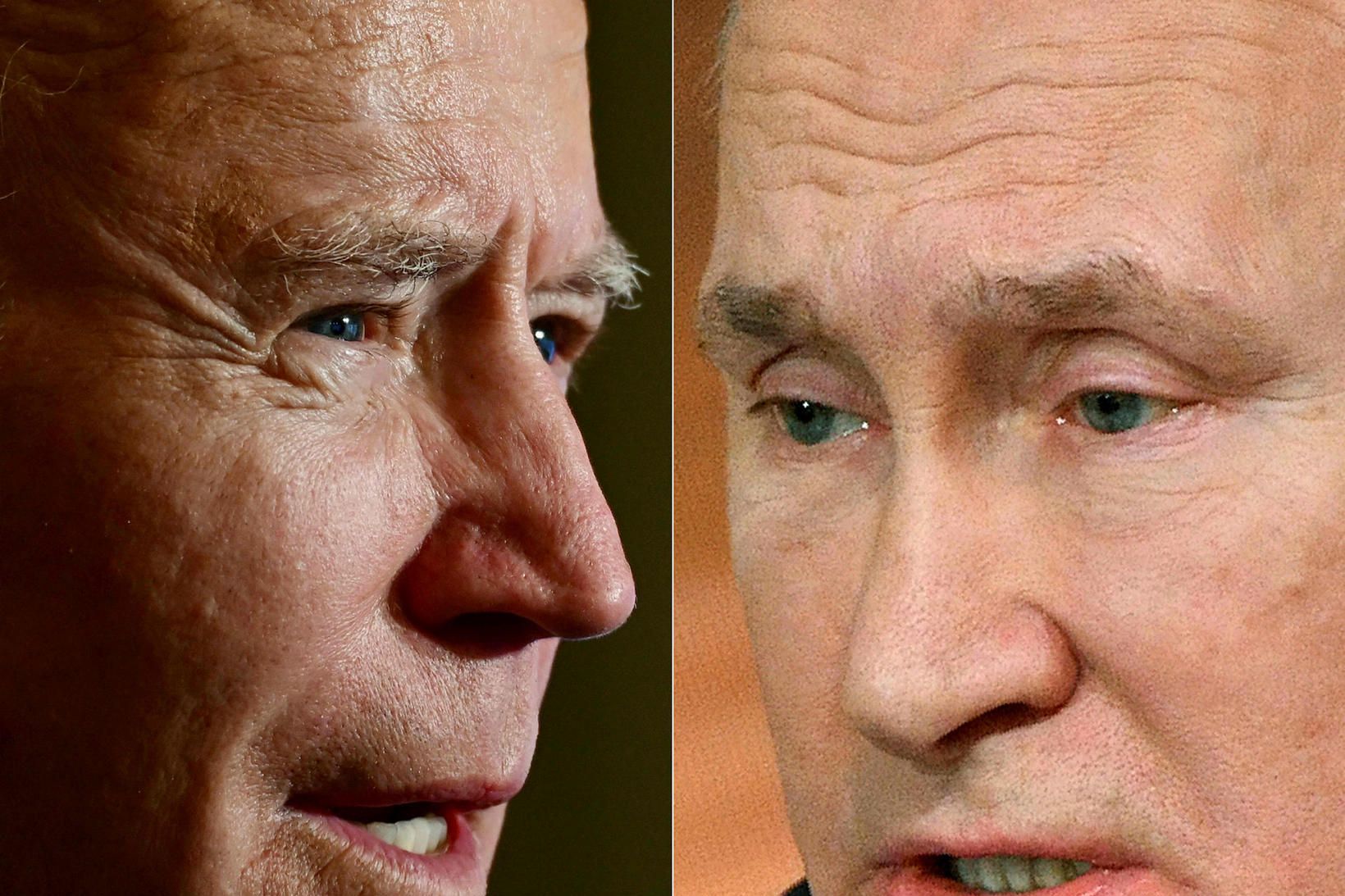 Samsett mynd af Joe Biden Bandaríkjaforsetea og Vladimír Pútín Rússlandsforseta.