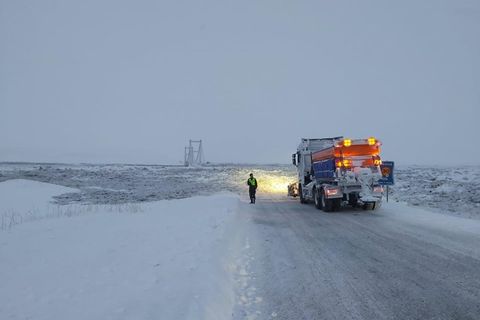 Ice was blocking the road.