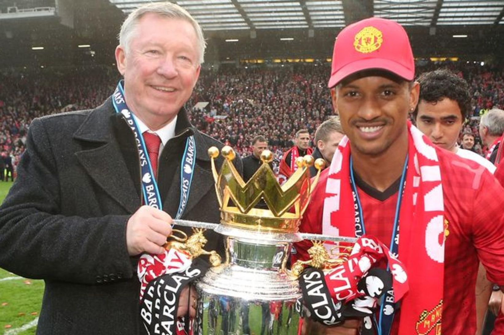 Nani og sir Alex Ferguson voru sigursælir hjá Manchester United.