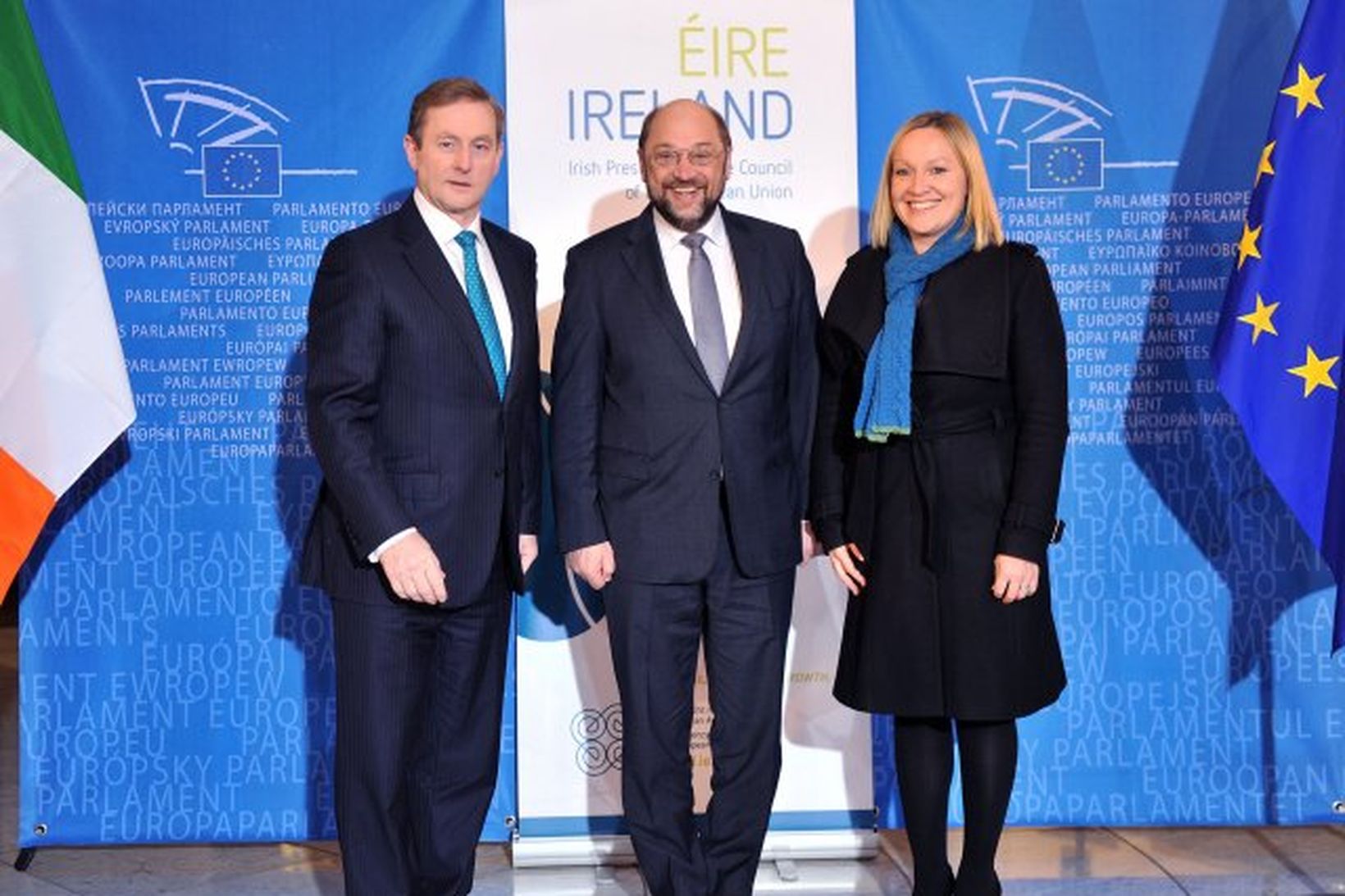 Enda Kenny, forsætisráðherra Írlands, forseti Evrópuþingsins Martin Schulz og Lucinda …