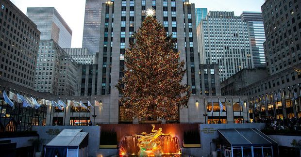 Ár hvert er tréð sett upp við Rockefeller Center á Manhattan, í New York-borg, og …