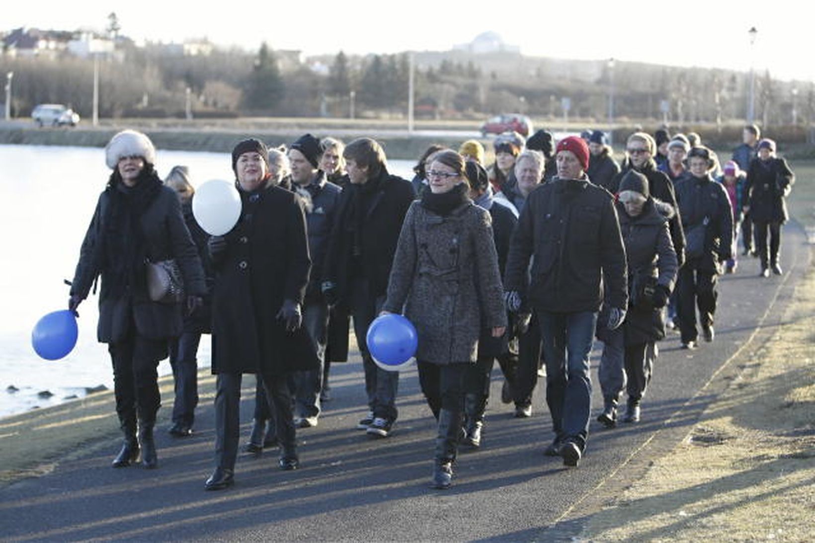 Aðstandendur dagskrár vegna alþjóðadags sykursjúkra gengu kringum Reykjavíkurtjörn í dag,