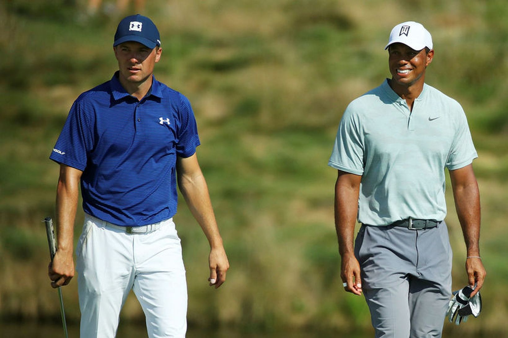 Tiger Woods lék með Jordan Spieth í dag.