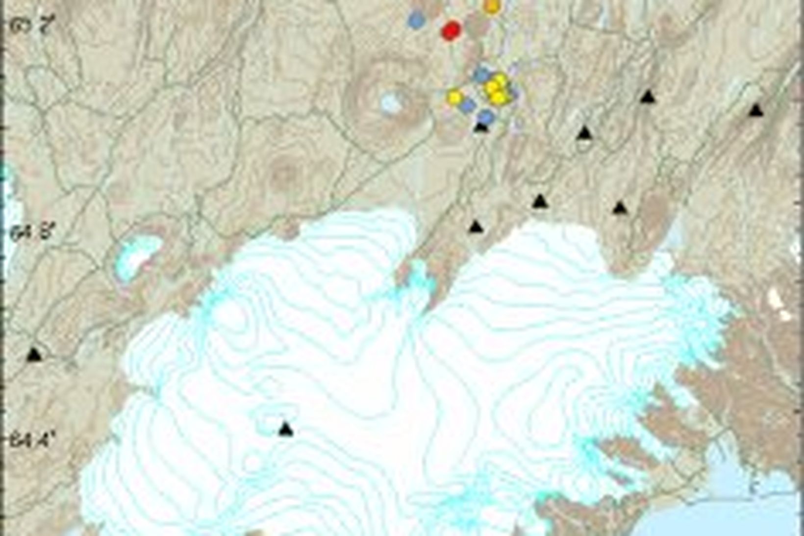 Staðsetningar skjálfta undanfarna tvo sólarhringa. Mynd frá Veðurstofu Íslands