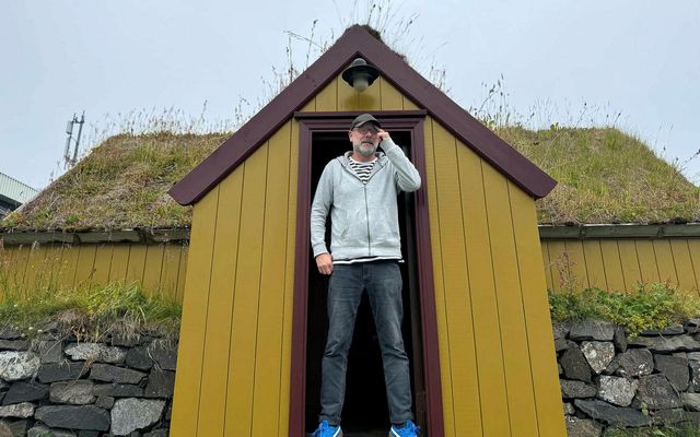 Here Ted is standing in the doorway of the so-called "Sæluhús", built by Örlygur Kristfinnsson …